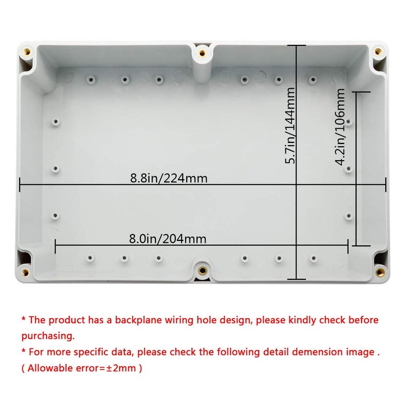 LeMotech ABS Plastic Junction Box Dustproof Waterproof IP65 Electrical Enclosure Box Universal Project Enclosure Grey with PC Transparent Clear Cover 9 x 5.9 x 3.4 inch(230 x 150 x 87 mm) - Image 5